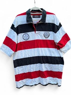 Enyce Rugby Polo | Red White Black Stripe | Embroidered Patches | Oversized XL